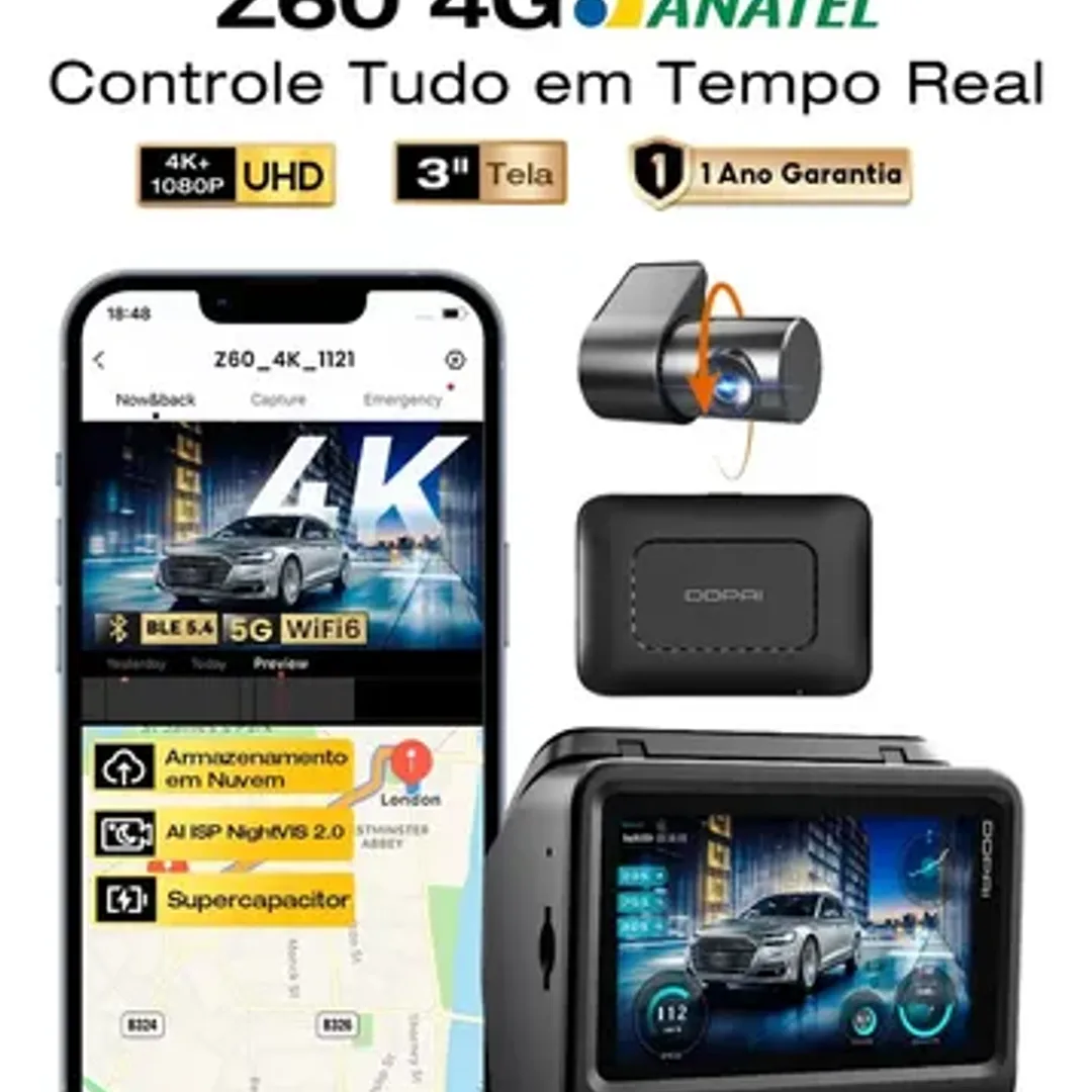 Ddpai Z60 4g Câmera Veicular Remota Frontal e Traseira